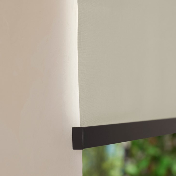 Blackout Roller Shades in the Rainier Flaxen color with the 3in. Facia.