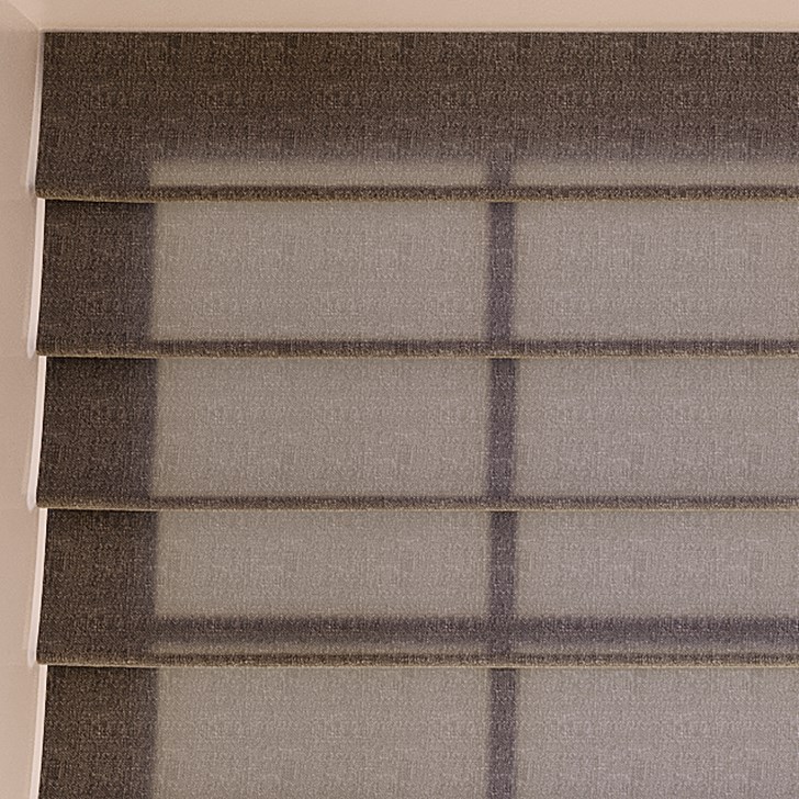 Color: Jasper Coal SW238; Light Filtering Liner: White; Mount: Inside; Fold Style: Hobbled; Lift: Cordless;