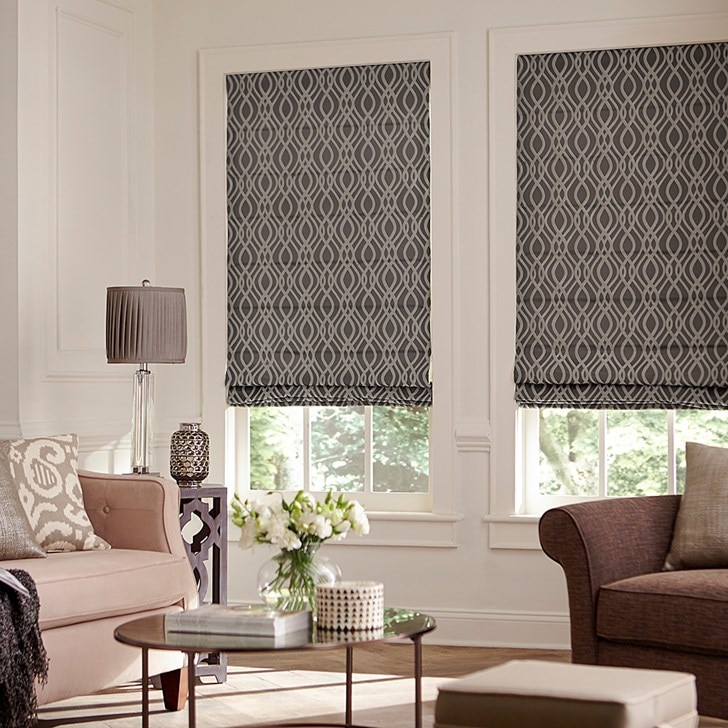 Roman Shades shown in Brant Pewter with the cordless option.