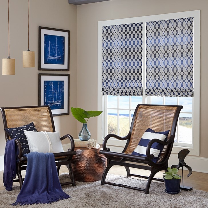 Blinds.com Premier Roman Shades in pattern Interlace Navy