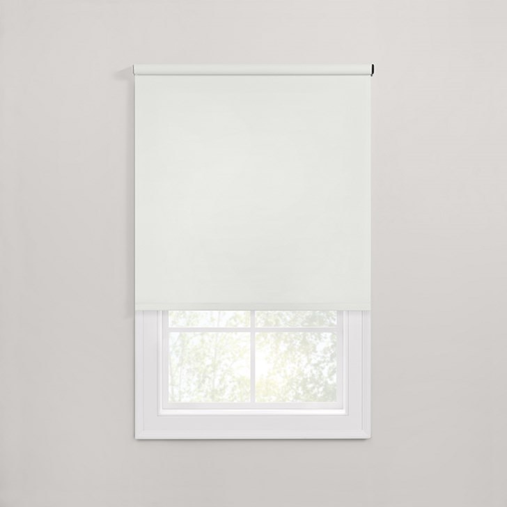 Motorized Blackout Roller Shades in the Rodeo White color.