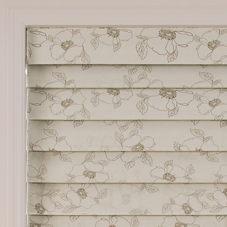 Color: Oleander Blossom; Style: Hobbled Fold; Liner: Blackout White; Headrail: 6 Inch Fabric Valance