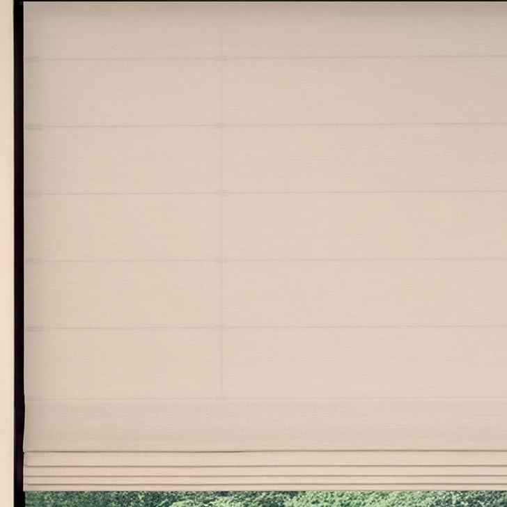 Color: Cambric Oyster; Lift: Motorized; Liner: Blackout; Fold Style: Classic; Bottom Rail: Heat Sealed Hem Bar