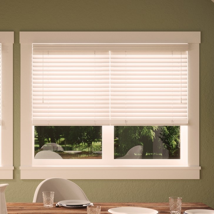 Color: Embossed White; Lift: Cordless; Headrail: 2on1; Tilt: Wand