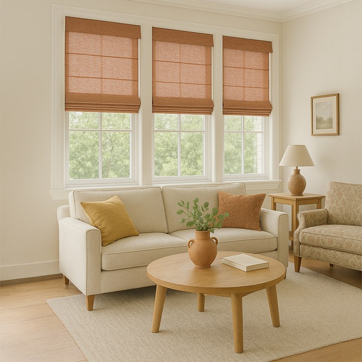 Color: Periscope Sunkissed Earth; Fold Style: Flat Seamless; Lift: Cordless Top-Down Bottom-Up; Headrail: Valance; Liner: No Liner