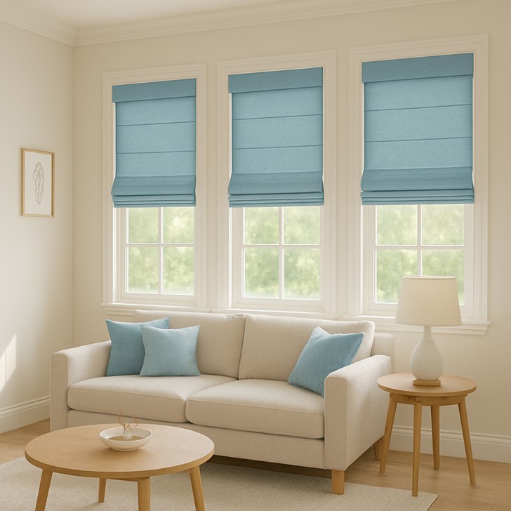 Color: Outlander Mineral Aqua; Fold Style: Classic Flat; Lift: Cordless Top-Down Bottom-Up; Headrail: Valance; Liner: Light Filtering