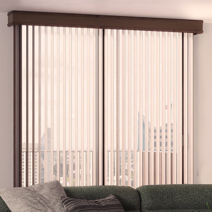 Color: Rustic Chestnut; Stack: One Way to Left; Headrail: Pecan Marque Valance