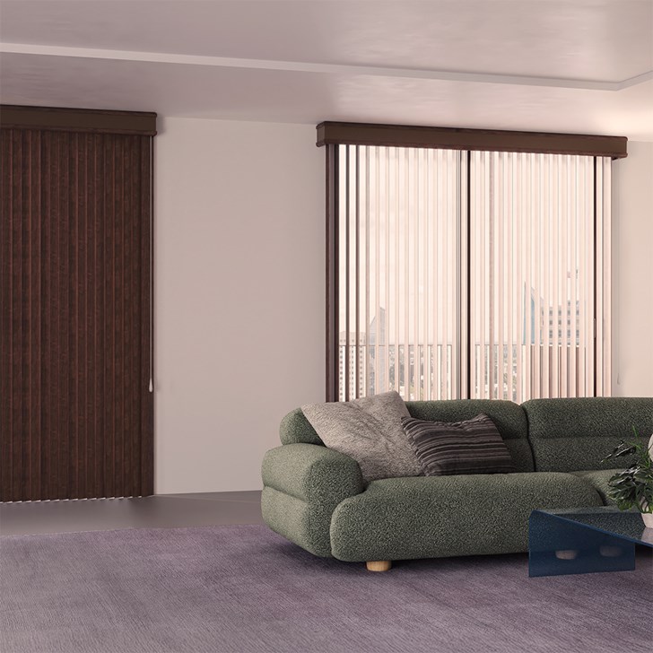 Color: Rustic Chestnut; Stack: One Way to Left; Headrail: Pecan Marque Valance